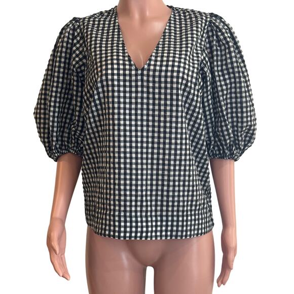 Ganni Black and White Checkered Top - Picture 2 of 16